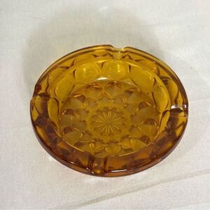 Vintage Anchor Hocking Fairfield Amber Starburst Ashtray MCM 6" Heavy